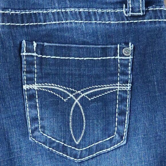 LOVE CULTURE DARK WASH STRETCH STRAIGHT CUT BLUE JEANS WOMENS JUNIOR SIZE 7 - Picture 8 of 10